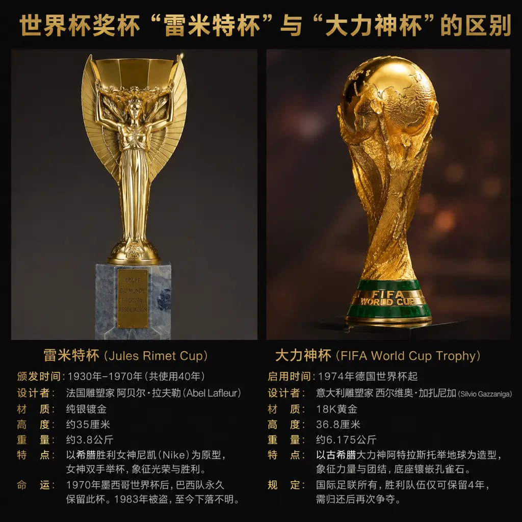 世界杯奖杯“雷米特杯”与“大力神杯”区别