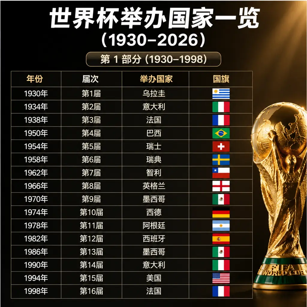 世界杯举办国家一览（1930-2026）