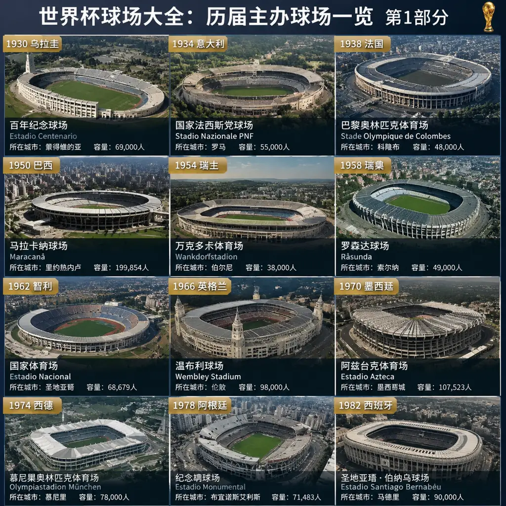 世界杯球场大全：历届主办球场一览