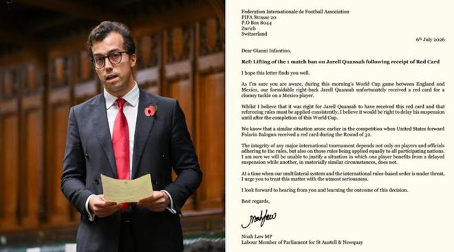 英议员致信国际足联为夸安萨求“缓刑”，英格兰险胜墨西哥后红牌争议再起