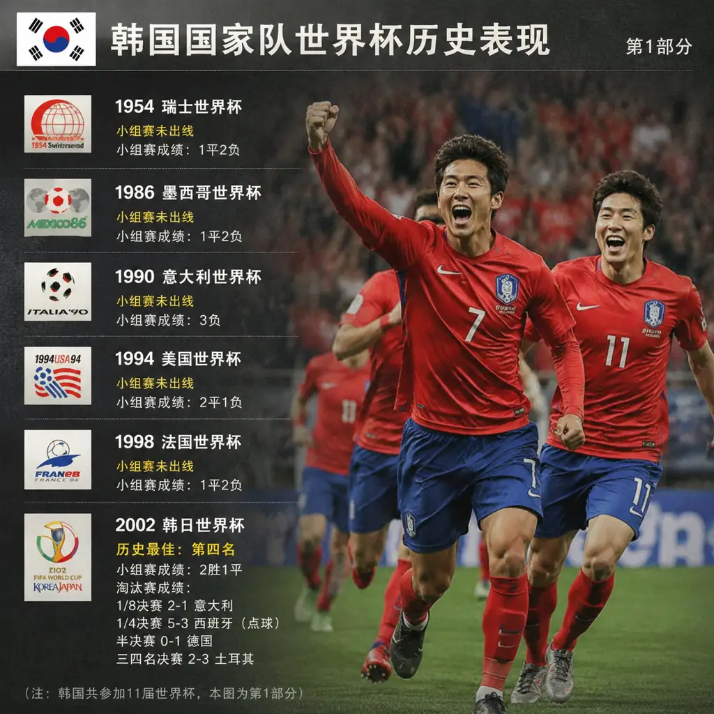 韩国国家队世界杯历史表现