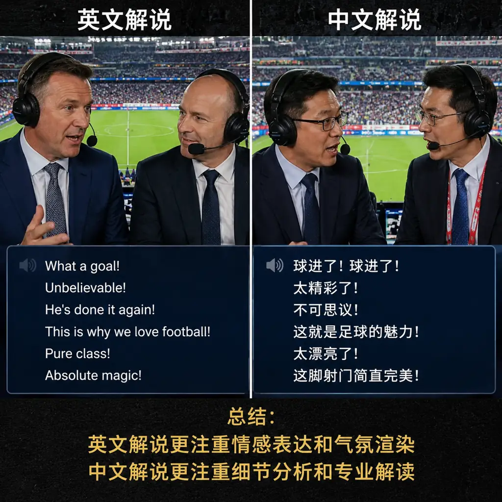 世界杯英文解说 vs 中文解说区别